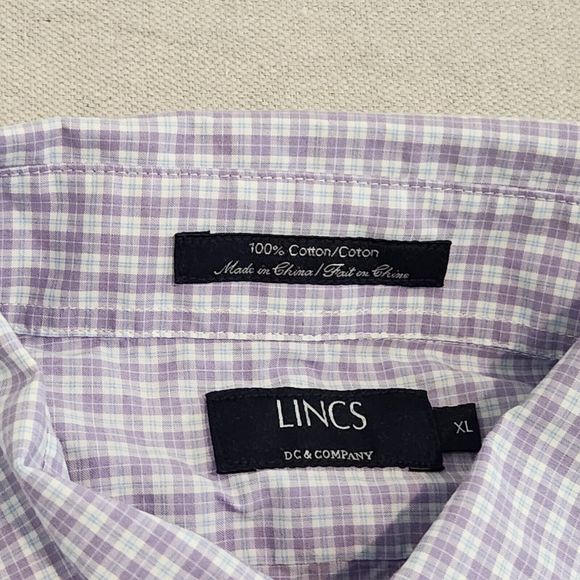 Lincs Shirt Mens XL Purple Plaid Button Up Long Sleeve Cotton - Picture 4 of 11
